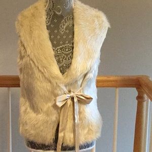 XXI fur vest with satin tie NWT